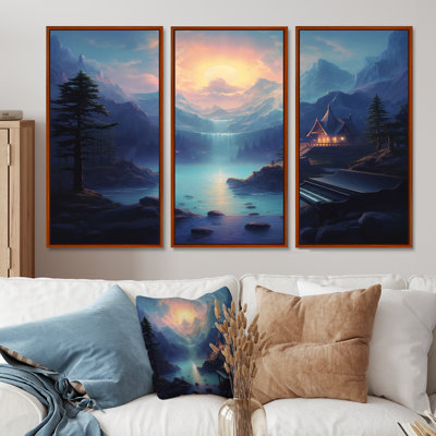 Piano par The Mountain Lake Celestial Sunet - ensemble de salon d'art mural montagnes