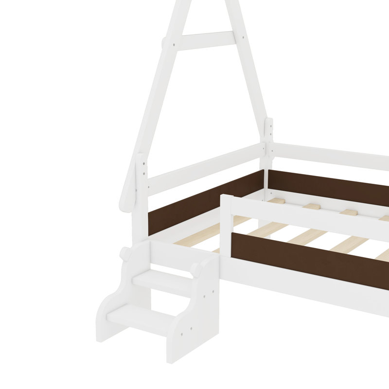 Lit plateforme simple avec escalier, structure de lit simple en bois massif, Lit simple, Blanc