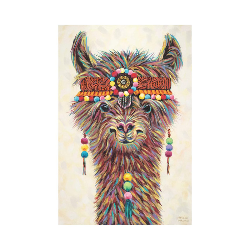 «Hippie Llama II» par Carolee Vitaletti - impression d'art graphique, Toile tendue, H 26 po x l 18 po x 1,5 po