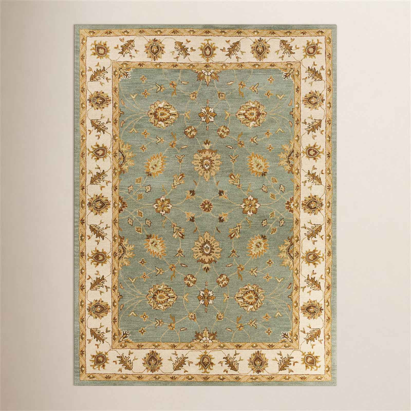 Southshore Green Hand-Woven Oriental Wool Rug, Rectangle 9' x 13'