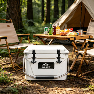 White 20 Qt Under Seat Cooler, Impact Resistant With Cup Holders For Tailgating & Camping
