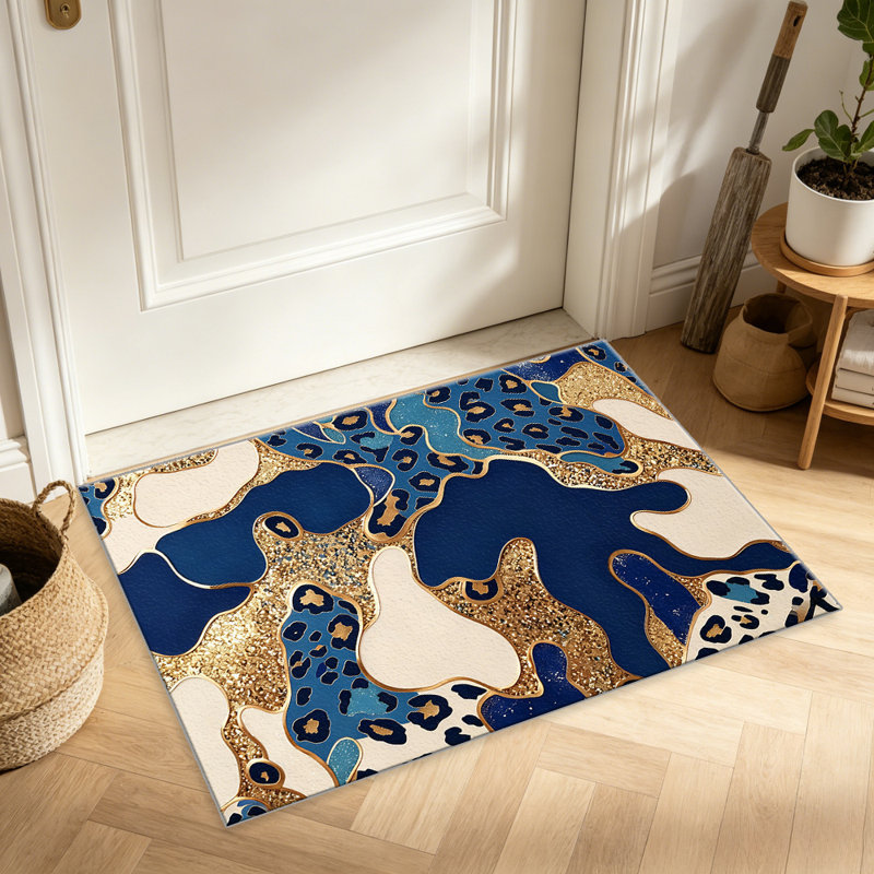 Blue Beige Leopard Print carpet-easy to clean, machine-washable, soft and comfortable; suitable for door mats, kitchens, living rooms, bedrooms, corridors, and laundry areas. Easy to clean, durable carpet for home decoration.