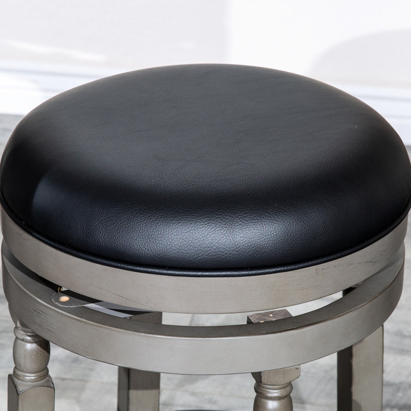 Tabouret de bar 30 po, finition gris patiné, siège en cuir noir, fauteuil tournant à 360 degrés, siège de 17 po de diamètre, repose-pieds de 12 po, tabouret en bois tournant à 360 °, bois franc