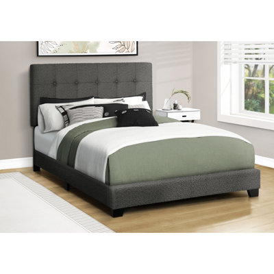 Dark Grey Boucle Upholstered Full Size Bed Frame For Transitional Bedroom, Solid Wood And Structure, Low - Profile With Thick Cozy Padding Engineered Button Headboard Comfort
