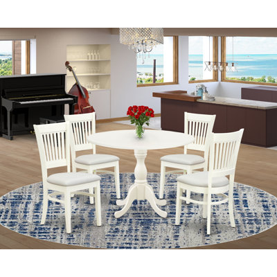 L'ensemble de table de cuisine 5 pièces pour 4 personnes comprend une table de salle à manger ronde avec Dropleaf et 4 chaises en lin, blanc lin