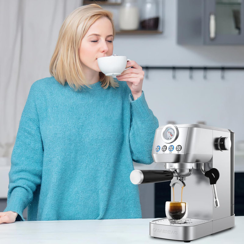 CASABREWS 3700G Espresso Machine 20 Bar With Milk Frother Perfect For Latte And Cappuccino, A-Silver