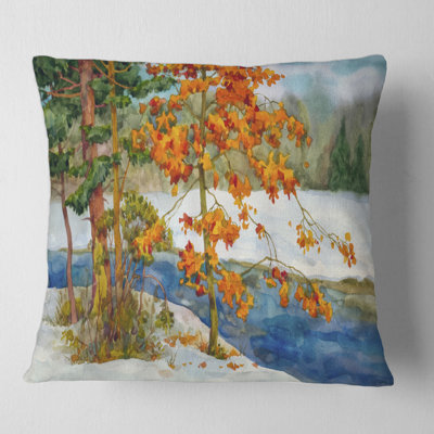 Housse de coussin carrée Stream in the Winter Forest I