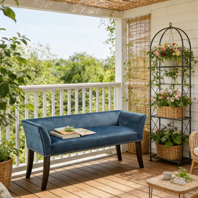 Banc d'appoint avec garniture cloutée - Petit banc d'entrée rembourré avec dossier, siège rembourré, pieds en bois massif, banc de bout de lit pour le salon, la chambre à coucher, tissu doux, l 49 po