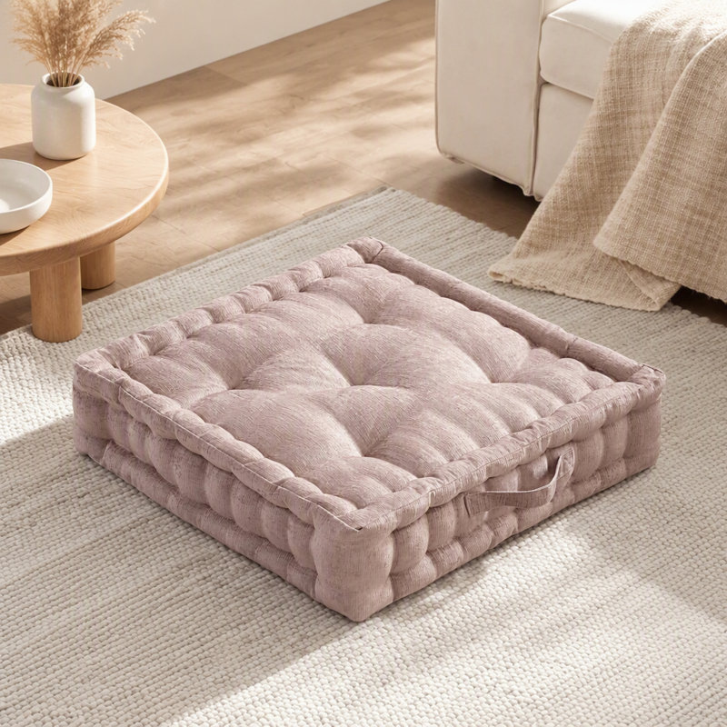 Poly Chenille Square Floor Pillow Cushion-24X24", Blush