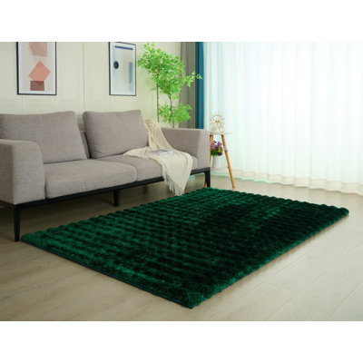 Sunny Collection Hand Woven Modern Grid Green Area Rug, 2' x 8' Runner