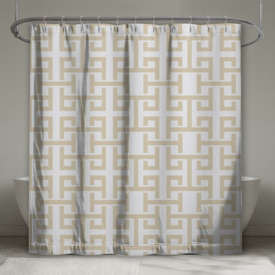 Beige Greek Key Shower Curtains Extra Long