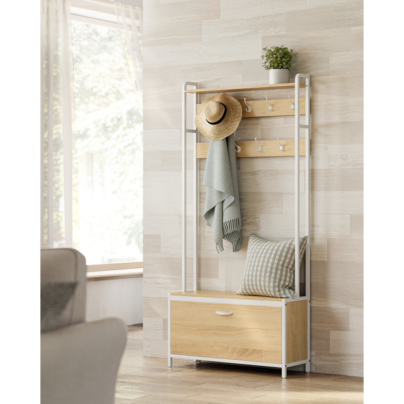 Aliehs Hall Tree 85cm Wide with Bench and Shoe Storage, White