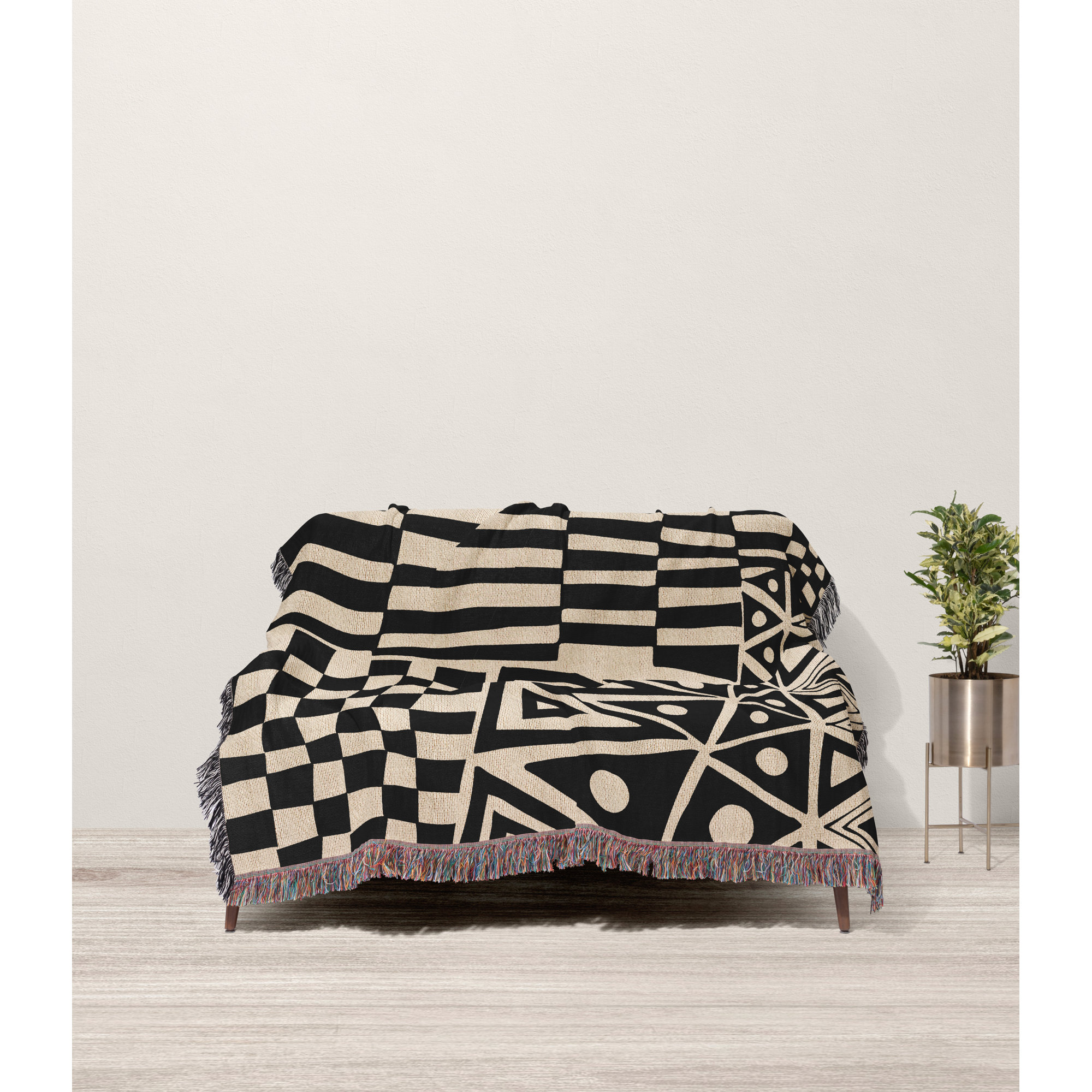 Cocodili Cotton Hand Woven Throw Blanket, Black/Beige, Twin
