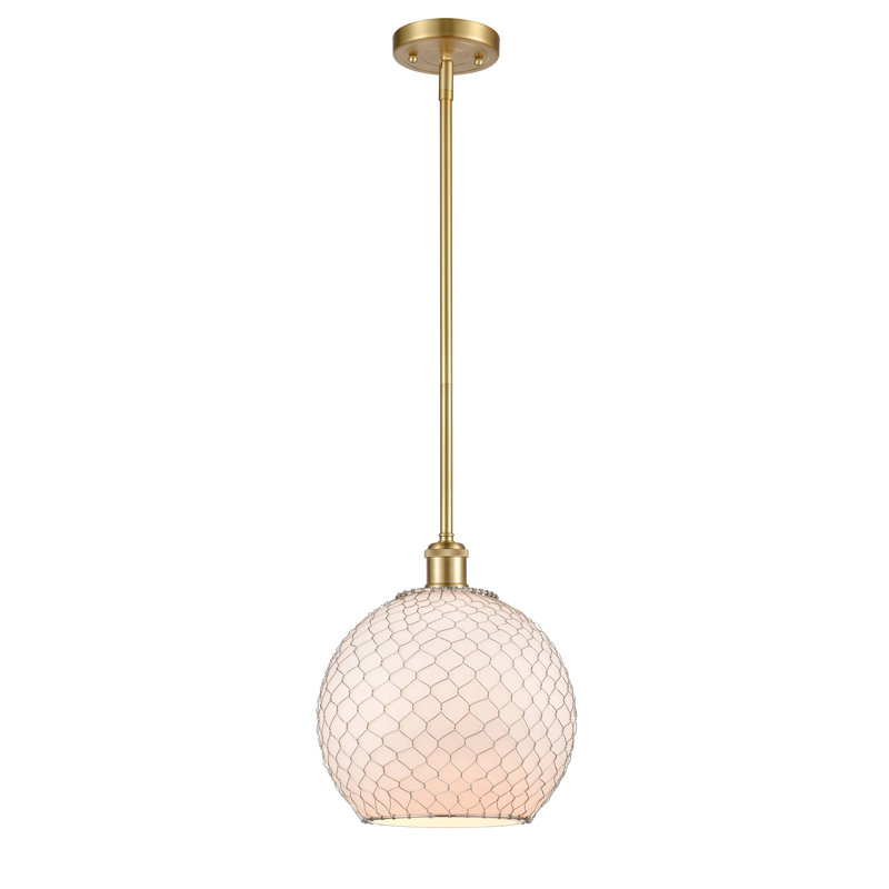Luminaire sphère suspendu 1 lumières simple Egger, H 13 po x l 10 po x P 10 po, Blanc / Nickel, Laiton brossé