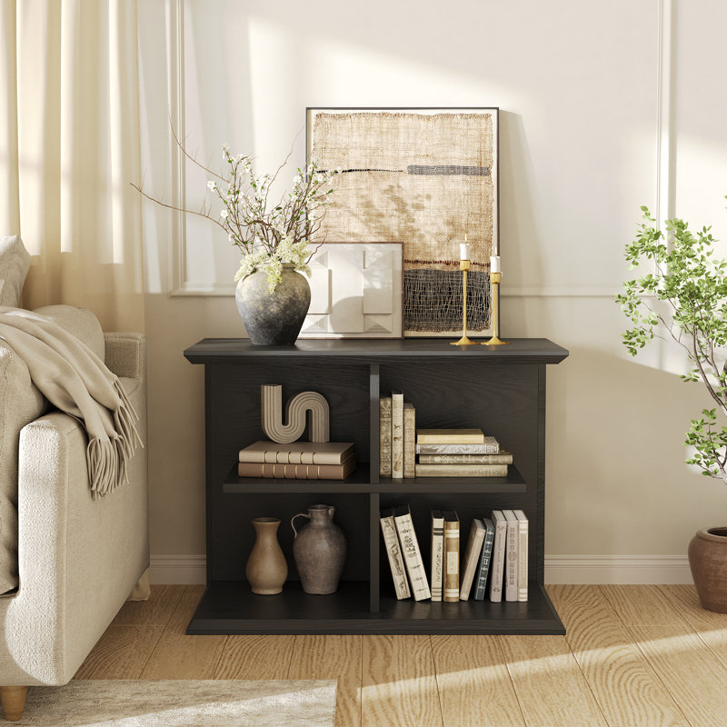 Black Side Table with Open Storage Shelves