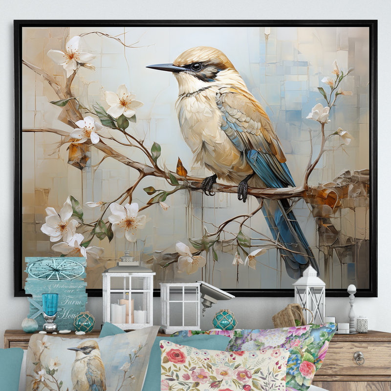 Minimalisme, oiseaux, paradis, paysage floral III, impression sur toile encadrée, H 16 po x l 32 po x P 1 po, Noir