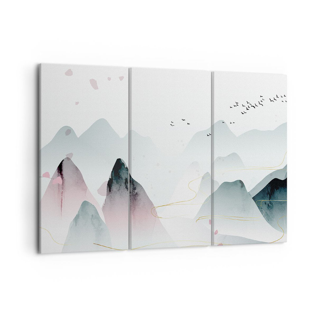 3-tlg. Leinwandbilder-Set Mountains Birds Modern