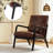 Mid-Century Modern Faux Leather Accent Armchair with Pillow, Solid Wood Frame-589836802