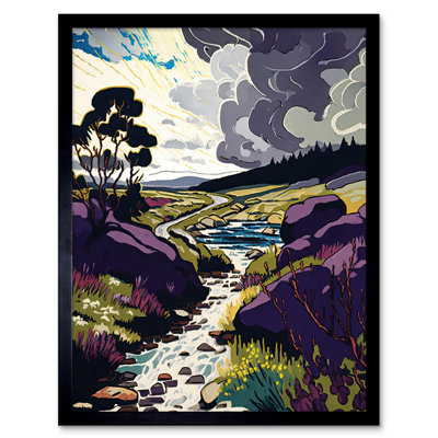 Ashkum Stormy Clouds Over Stream Wild Scottish Landscape - Single Picture Frame Print