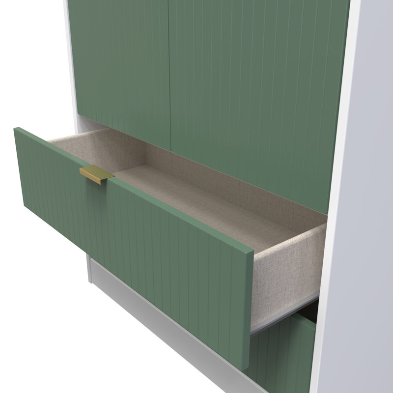 Fully Assembled 2 Door Wardrobe, 197cm H x 111cm W x 53cm D, Green/White