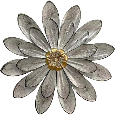 12" Rustic Metal Flower Wall Decor – 3D Layered Petal Sculpture