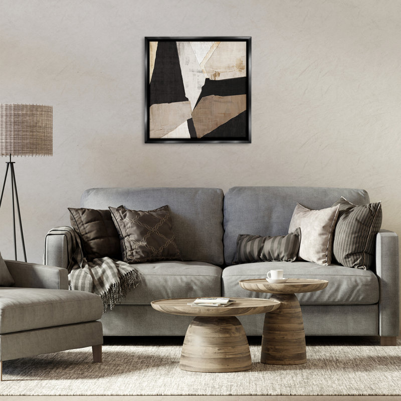 Illusion géométrique en couches, H 25 po x l 25 po, Cadre flottant noir de jais