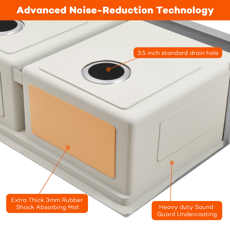 Évier de cuisine à double cuve en acier inoxydable encastrable L 36 po x l 22 po avec accessoires 50/50