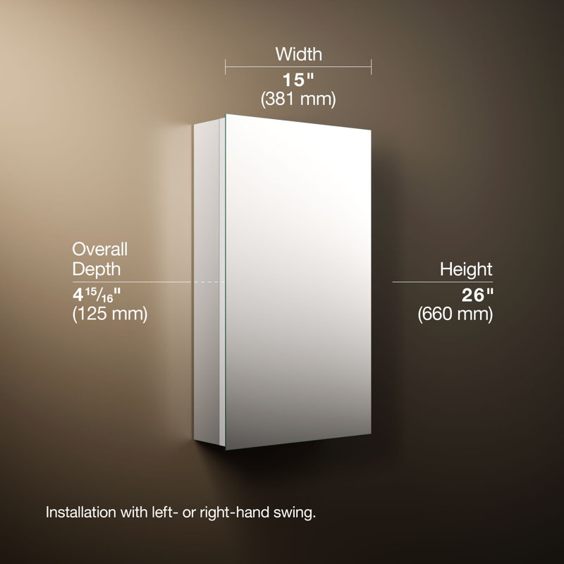 Embark Premium Rectangular Medicine Cabinet, 26" H x 15" W x 4" D