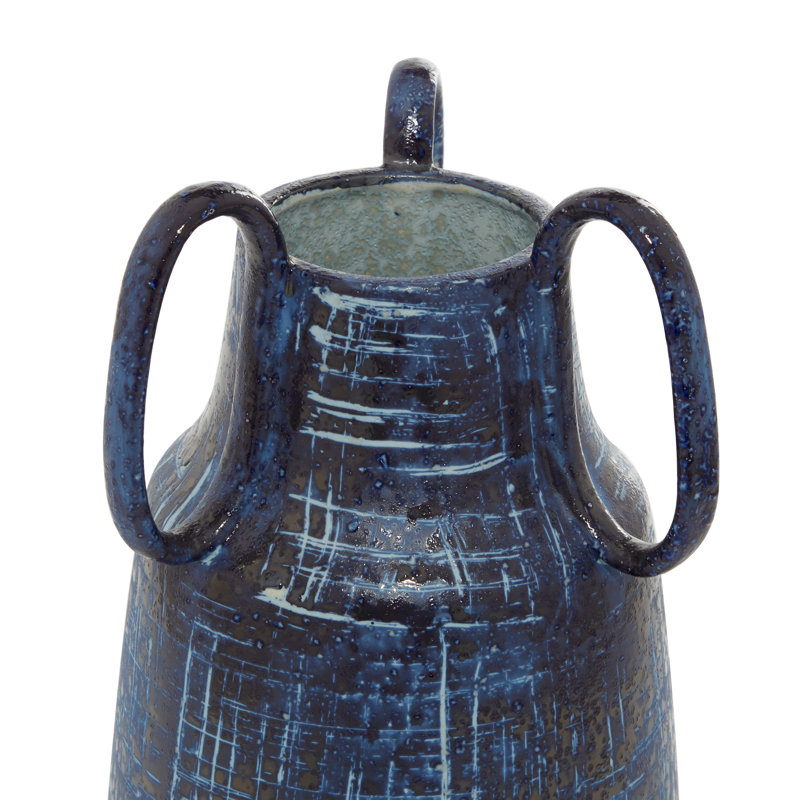 Ceramic Blue Decorative Vase with Handles