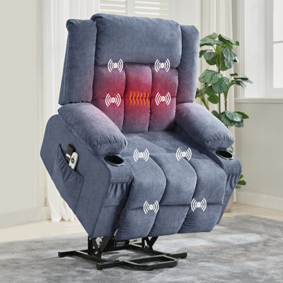 Grand fauteuil inclinable Power Lift pour personnes âgées avec massage et chaleur, 3 positions, 2 poches latérales et 2 porte-gobelets, ports USB