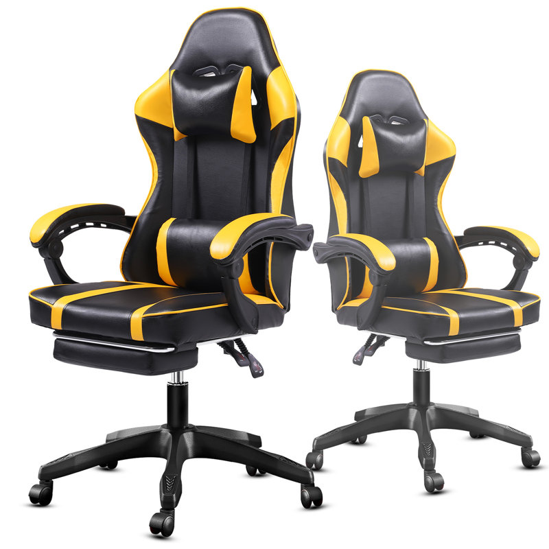 Wrought Studio™ Adjustable Reclining Leather Swiveling PC & Racing Game Chair, Yellow