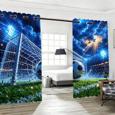 2 pièces rideaux occultants Football Stadium, drapeaux de fenêtre dramatiques et filet de but, parfaits pour le salon, la chambre à coucher, le décor du jour du match