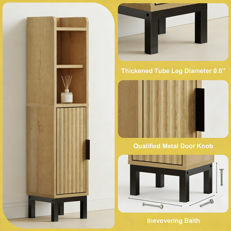 Armoire de rangement étroite pour salle de bain avec porte et tablettes réglables, organisateur de plancher compact pour papier hygiénique et articles de salle de bain essentiels dans les petits espaces