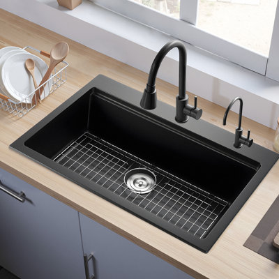 33 inch Granite Kitchen Sink Top Mount Single Bowl Drop-In Basin for RV Bar