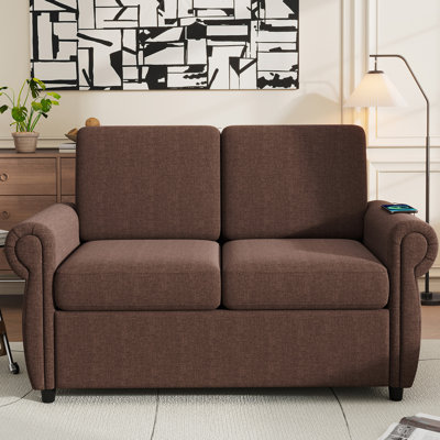Canapé-lit 57,9 po avec matelas à mémoire de forme avec deux ports USB pour espaces de salon (ancien SKU: WF305474AAD), brun