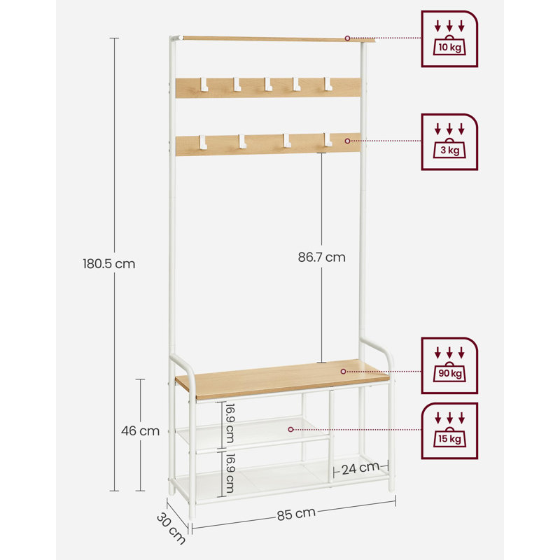 Amista 85 cm W Hallway Set with Shoe Storage, White/Natural