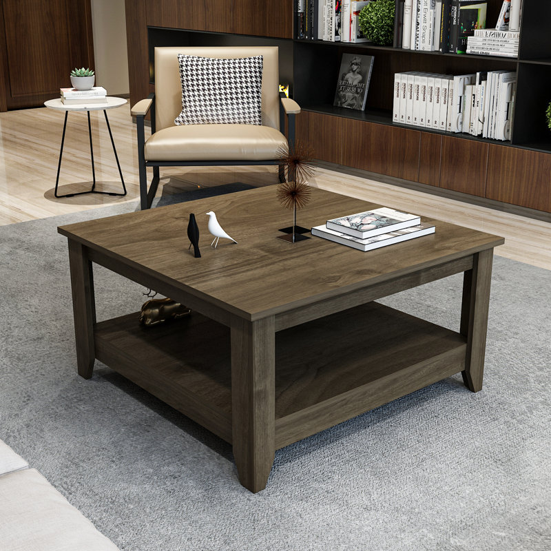 Lea 90 Cm Square Coffee Table, Dark Brown Wood
