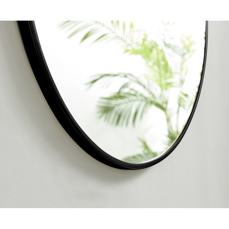 Mikell Round Metal Framed Wall Mounted Accent Mirror, 100cm H x 100cm W, Black