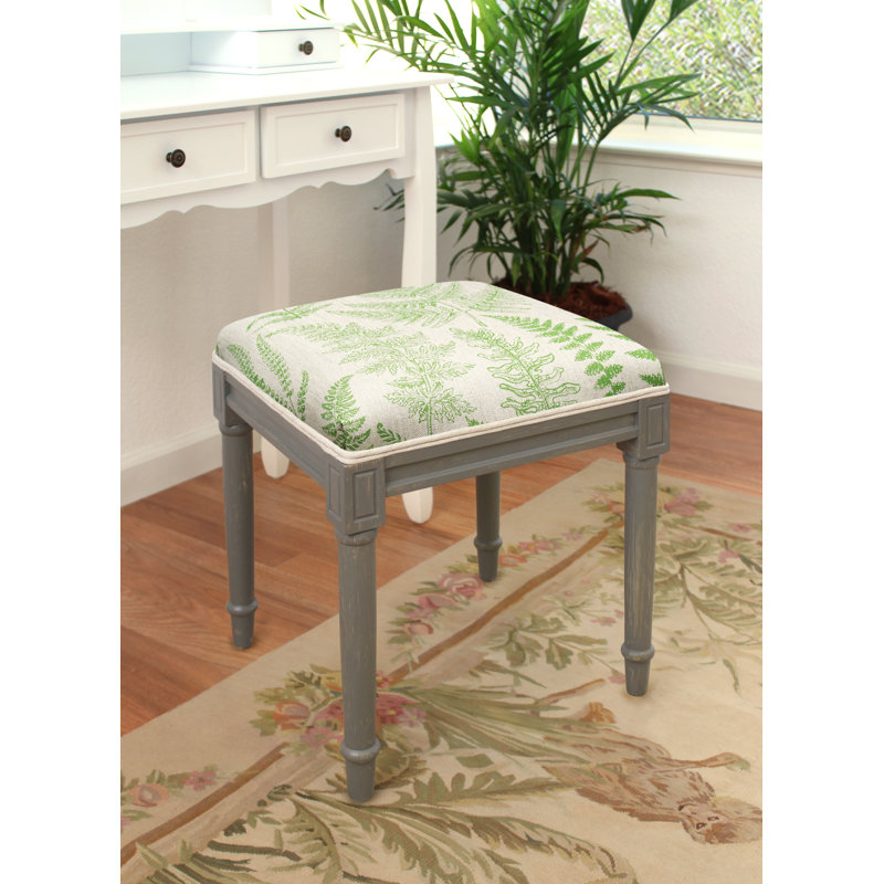 Camiah Solid Wood Accent Stool, Walnut, Jade Green