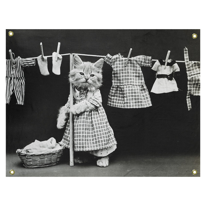 Tapisserie de photo à linge rétro chat, H 60,5 po x l 51,5 po
