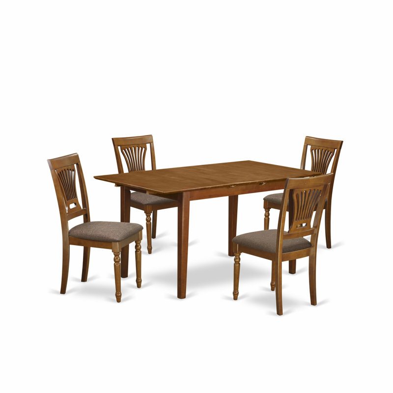 L'ensemble 5 pièces de table et chaises de cuisine comprend une table de salle à manger rectangulaire avec rallonge papillon et 4 chaises en tissu de lin, brun selle