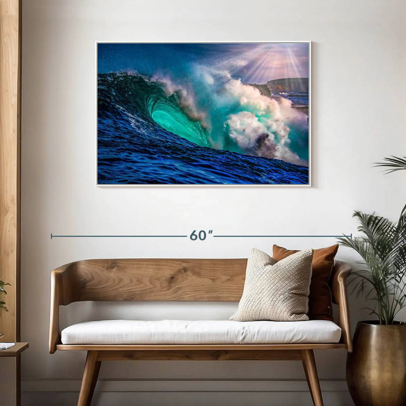 Grande vague, Cadre flottant blanc, 43 po x 29 po