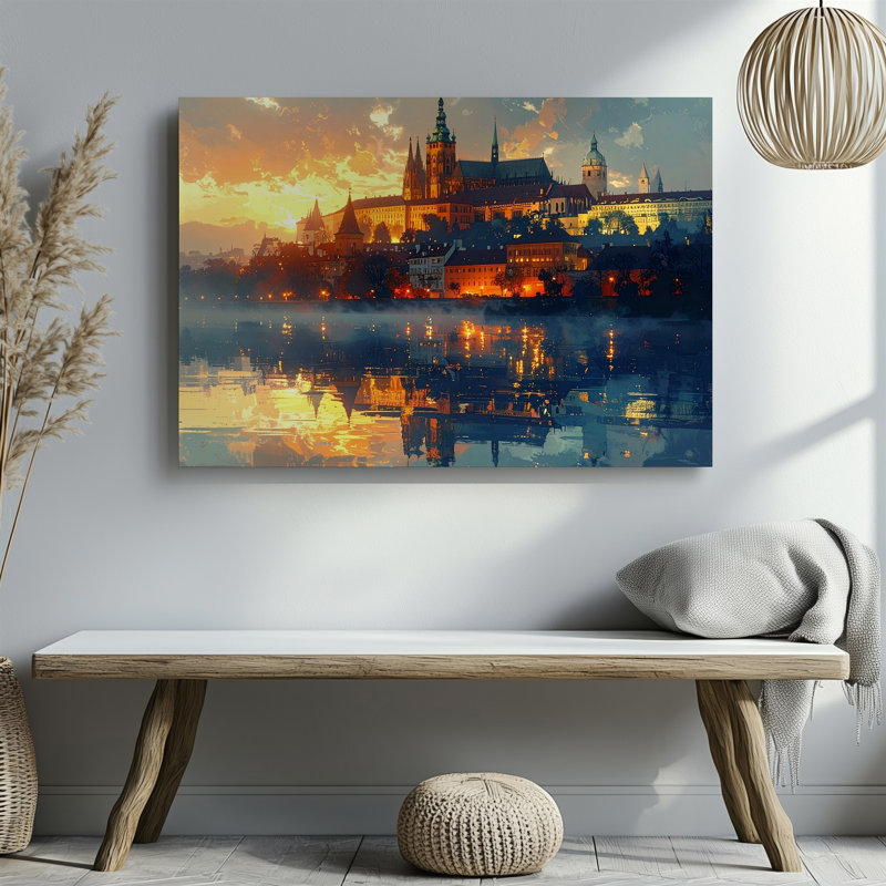 Art mural sur toile, crépuscule, château, réflexion, horizon européen romantique au crépuscule, prêt à être accroché à la galerie, décoration moderne