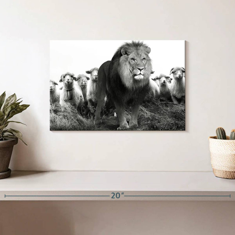 Lion Among Sheep, 8" H x 12" W