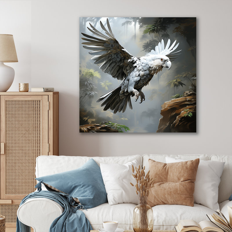 Gris perroquet en vol I - art mural perroquet, Gold Picture Framed, 16" H x 16" W