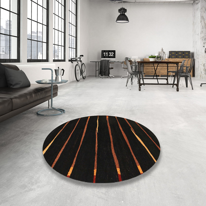 Tapis contemporain noir / jaune, Rond 3 pi