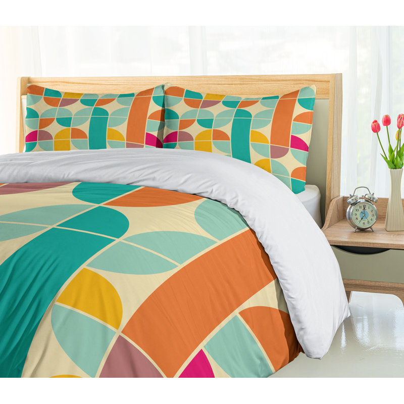 Retro Multicolor Geometric Queen Duvet Cover Set