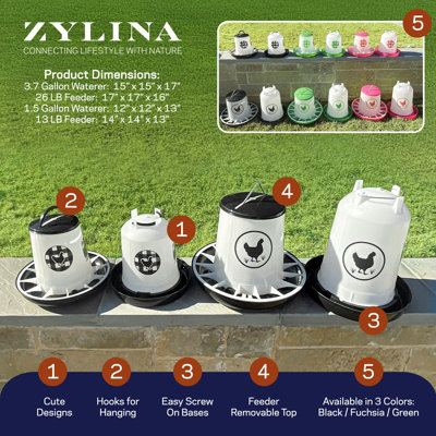 Zylina Waterer 1.5 Gallon and Feeder 13 lbs Combo - Black