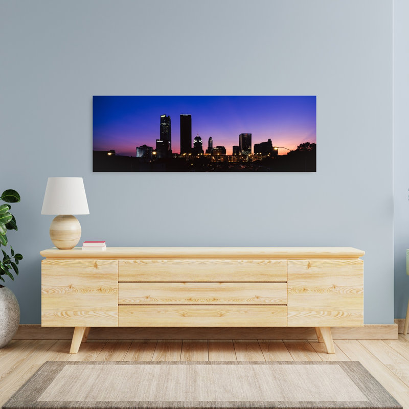Downtown skyline at night Oklahoma City Oklahoma USA 1 Piece Wrapped Canvas Panoramic Wall Art, 40.64 cm H x 121.92 cm W