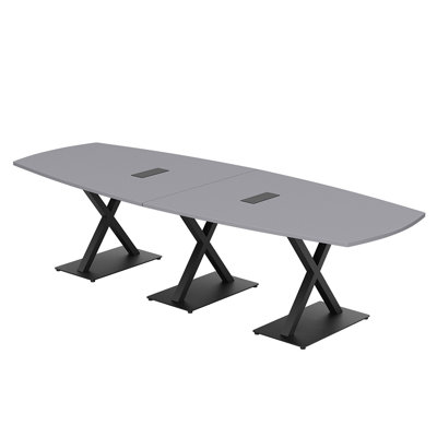 Table de conférence Pavert Arc Boat avec base en X en métal | Unité électrique
